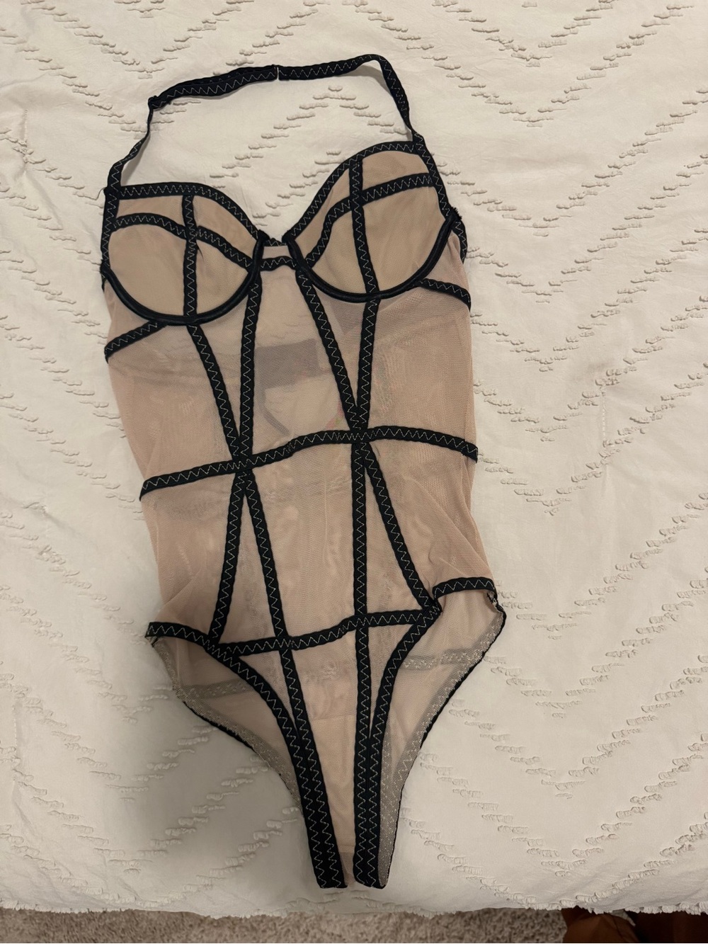 Sheer Nude and Black Contrast bodysuit